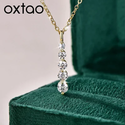5-Stone Moissanite Pendant Necklace 14K Gold Filled