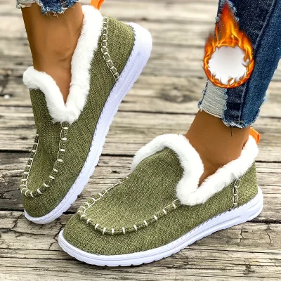 Denim Fabric Fuzzy Fleece Lined Loafers