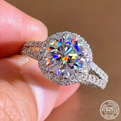 Sterling Silver 2ct Round Cut Moissanite Ring