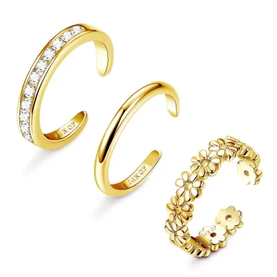 3Pcs Toe Rings Non-Tarnish 14K Gold Filled Toe Rings