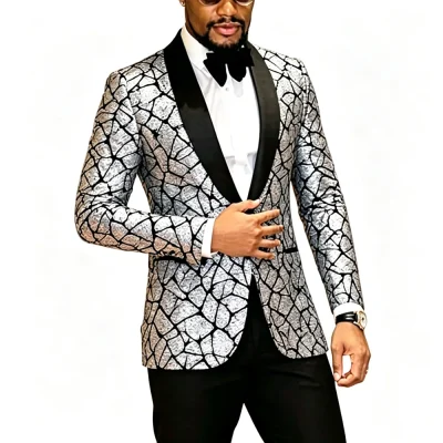Men's Fitted 1-Button Sequined Blazer